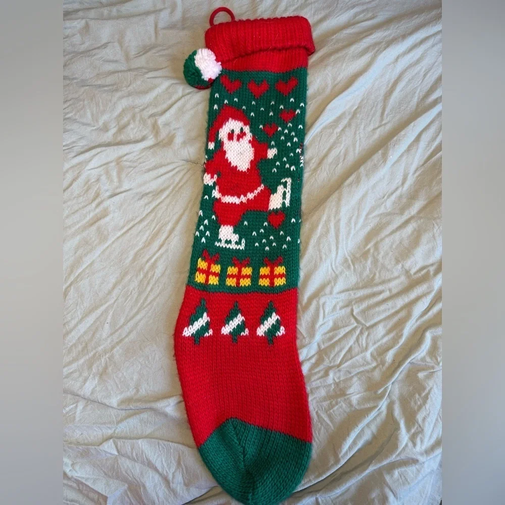 Vintage santa woven slouchy knit Santa Claus Christmas stocking
